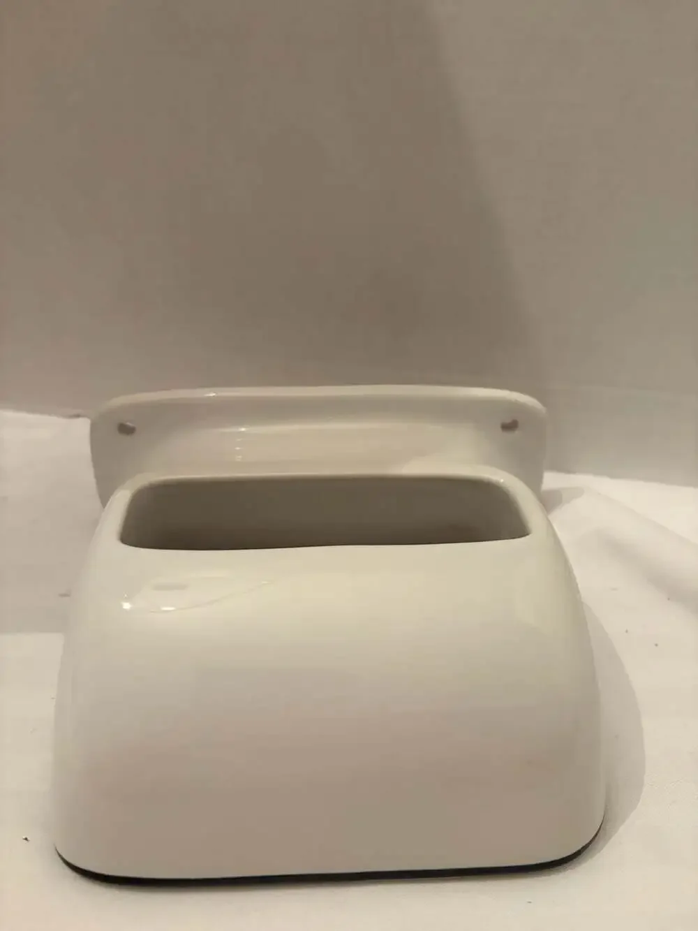 Vintage White Enamelware Wall-Mount Soap Dish with Black Rim